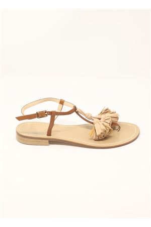 Leather sandals with natural tassels Da Costanzo | NAPPINEGRCUOIOVACCHETTANATURALE